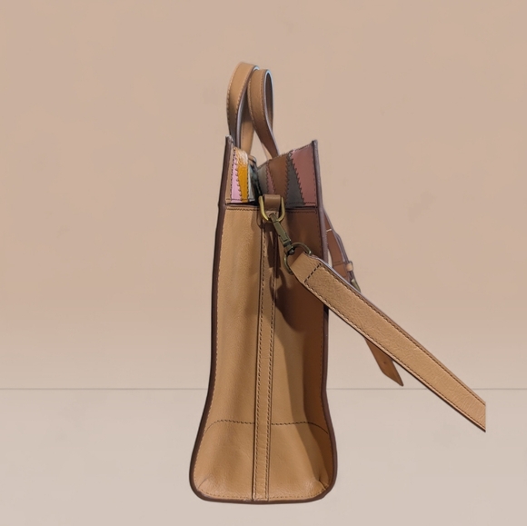 👜 Fossil Patchwork Leather Tote Satchel Crossbody - Picture 6 of 13